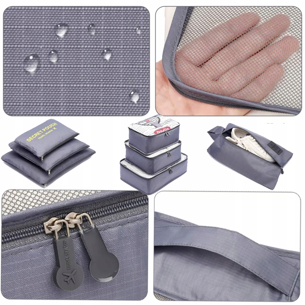 KOMPLET 7 SZTUK ORGANIZERÓW PODRÓŻNYCH DO WALIZKI NA ODZIEŻ BUTY BIELIZNĘ Model 2282