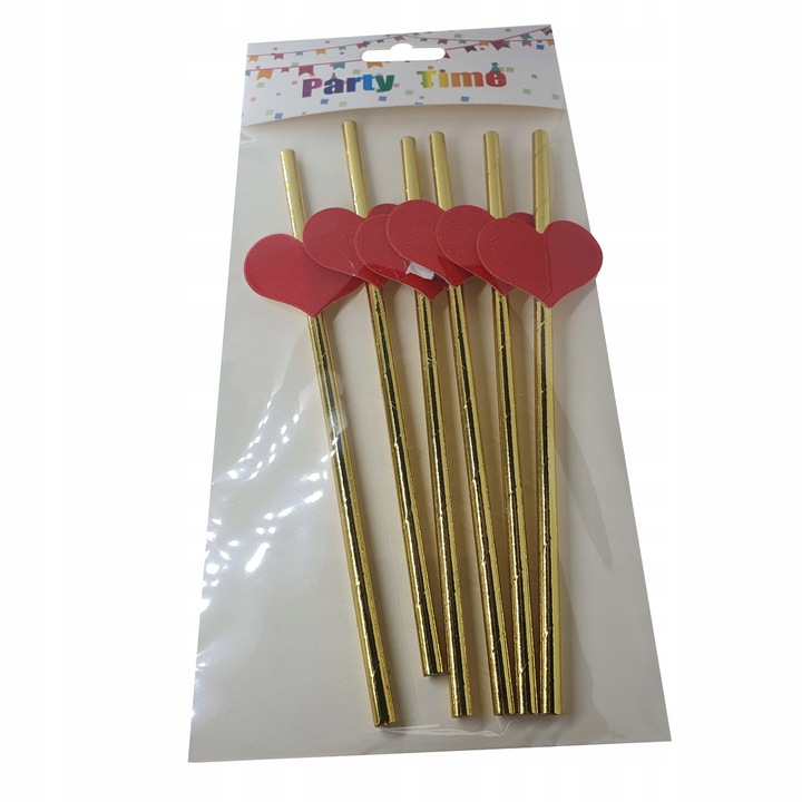 SŁOMKI PAPIEROWE SERCA 6 SZT CZERWONE WALENTYNKI Kolor czerwony