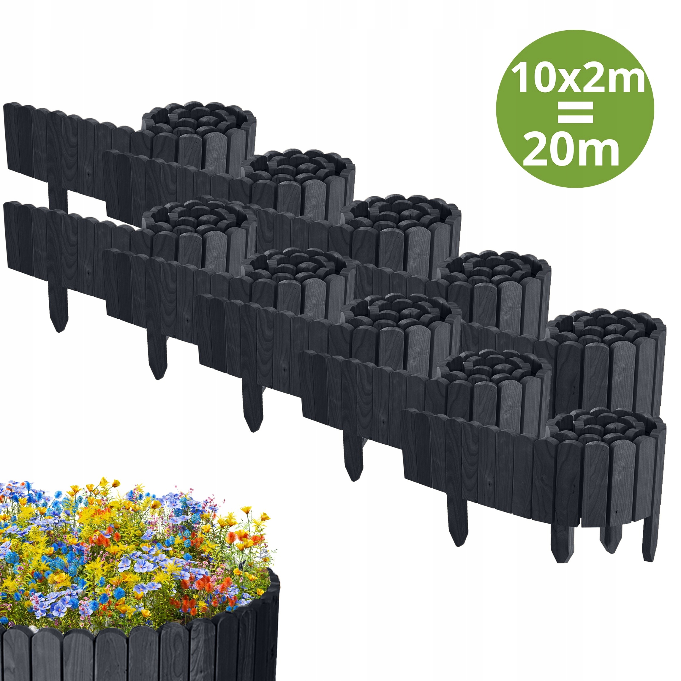 Zahradní Plot dřevěný, borovicový 2000 cm (10x200 cm) výška 10 cm, antracitová barva