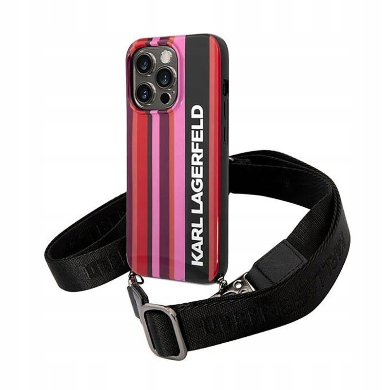 Karl Lagerfeld Color Stripes Strap – Pouzdro pro iPhone 14 Pro Max (růžové)