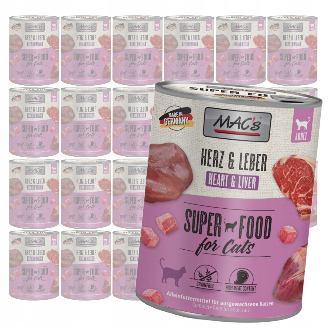 MAC's 24x800g Bezobilné Mokré Krmivo Pro Kočky Hovězí srdce Játra