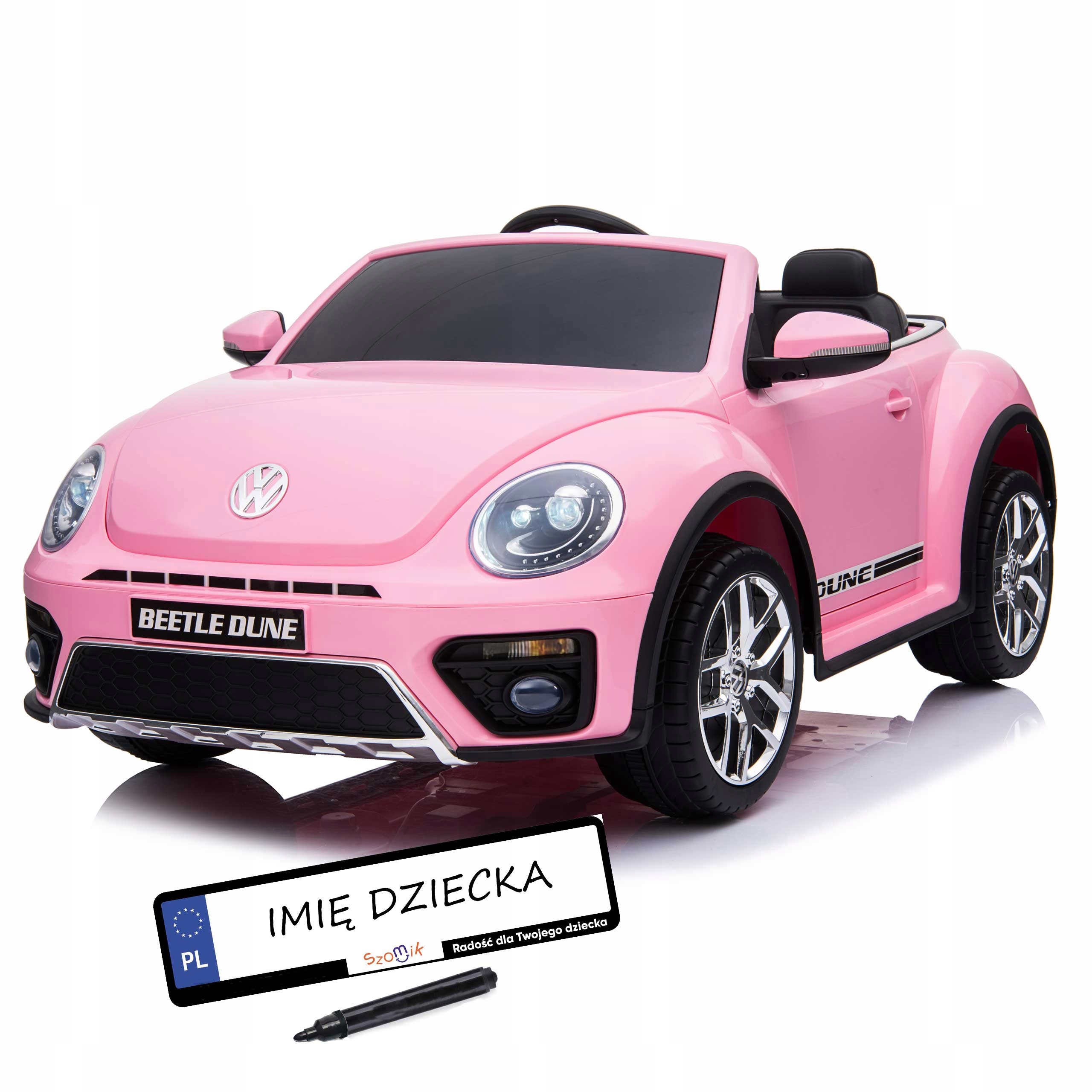 Duże Auto na akumulator Vw Beetle Eva Skóra Pilot dla dziewczynki Tablice