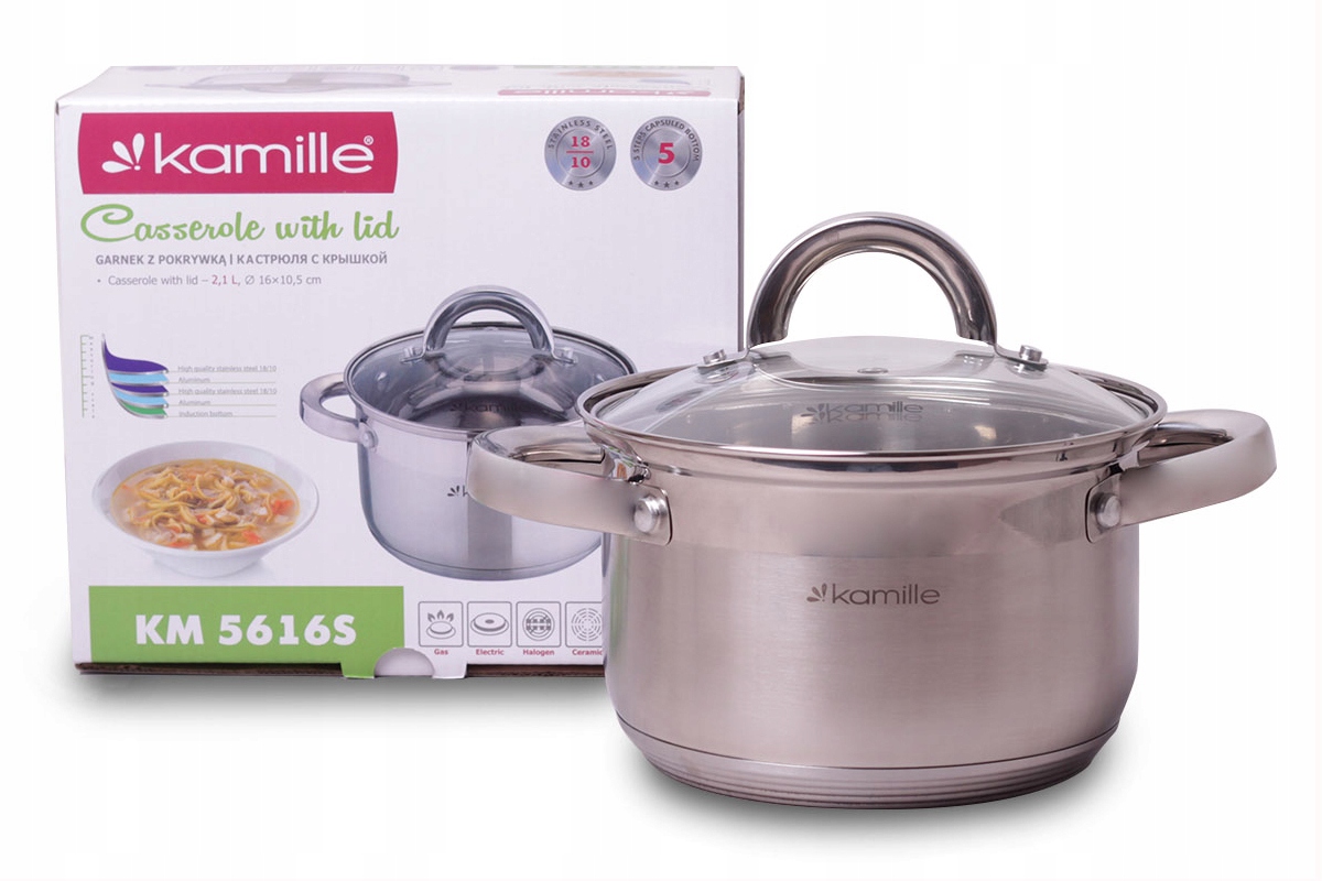 

Garnek 16 cm 2,1L z pokrywką Indukcja Gaz Kamille