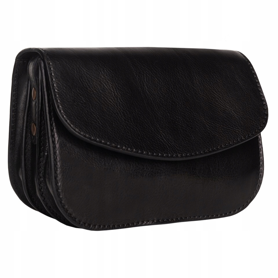 Czarna Listonoszka Z Klapką Czarna Włoska Torebka Skóra Vintage Vera Pelle