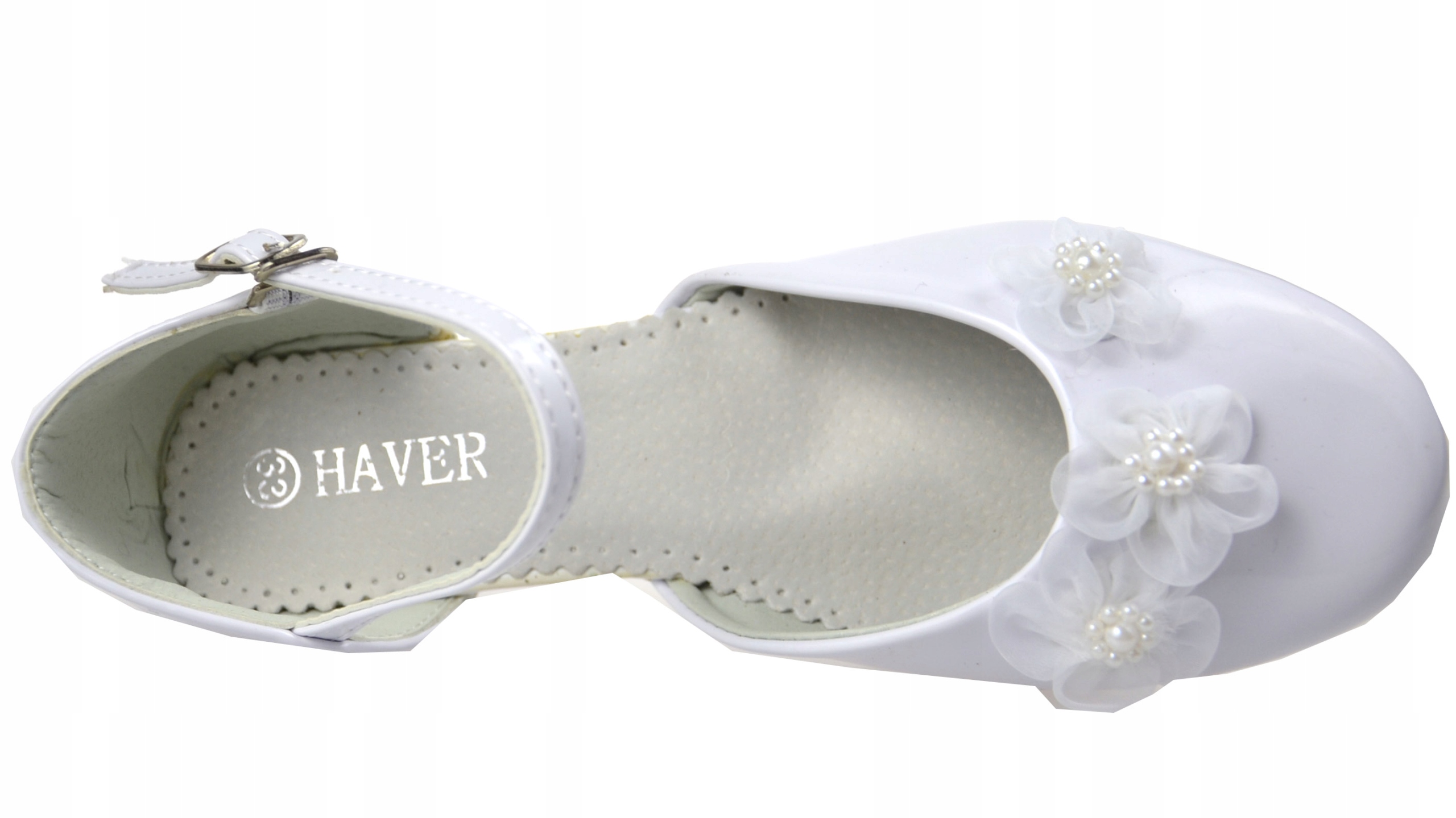 PANTOFELKI Komunia Mały obcas LAKIER TIUL BIAŁE 32 Kolor biały