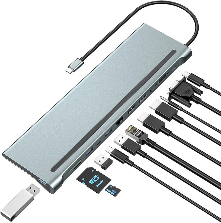 STACJA DOKUJĄCA HUB 12 w 1 USB-C VGA RJ45 HDMI 4K