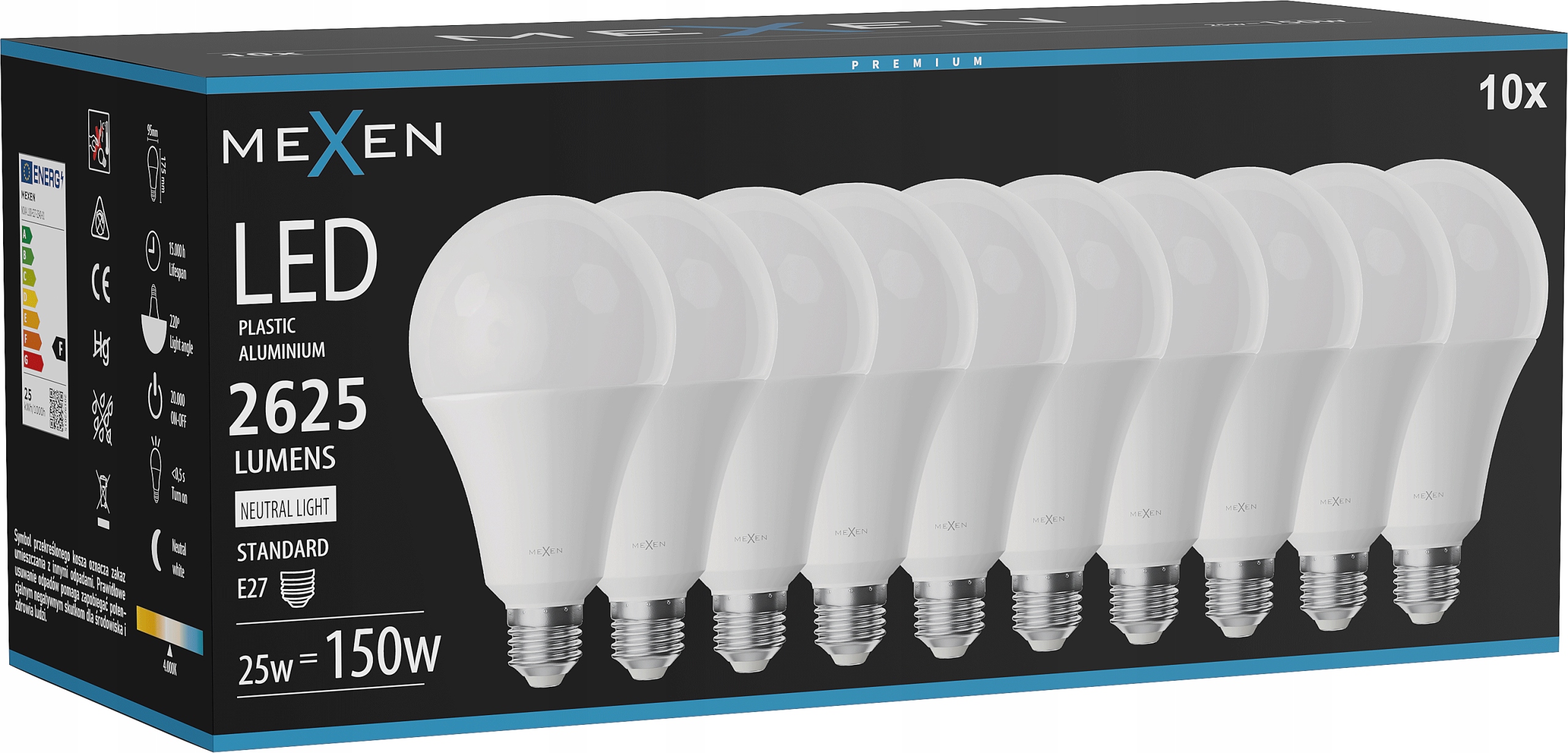 Mexen Nova 10x Led Žárovka E27 A95 25W Neutrální Bílá 4000K 2625 LM
