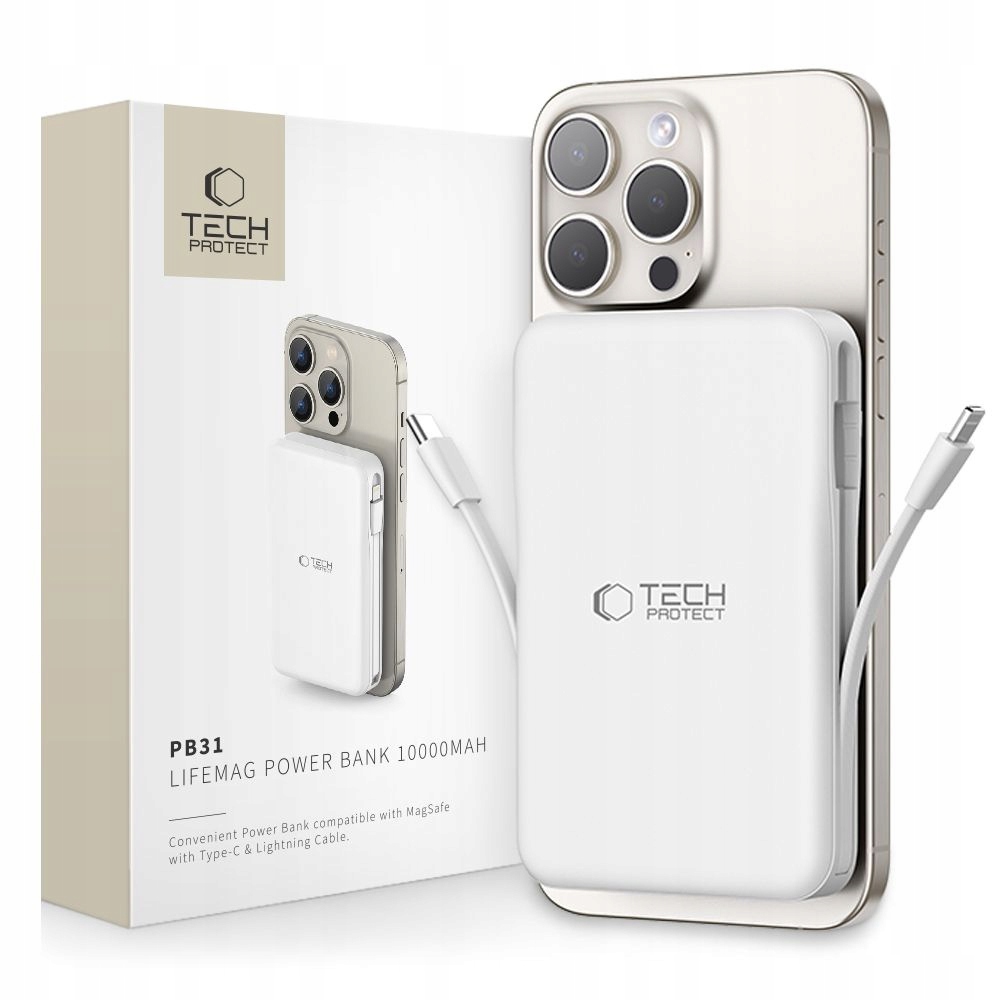 Magnetická powerbanka PB31 10000mAh 15W MagSafe s Usb-c kabely pro iPhone Ligh