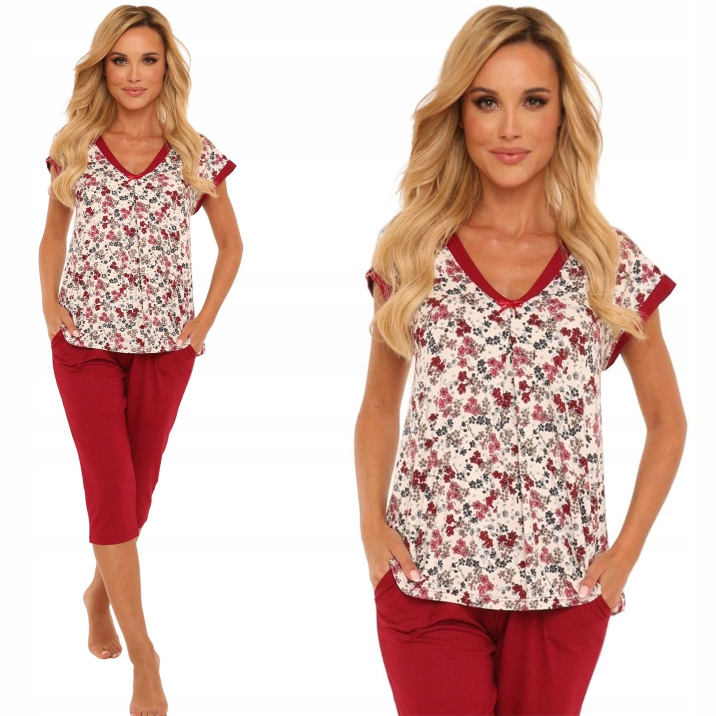 Piżama spodnie 3/4 bordowa wiskozowa Polska XXL