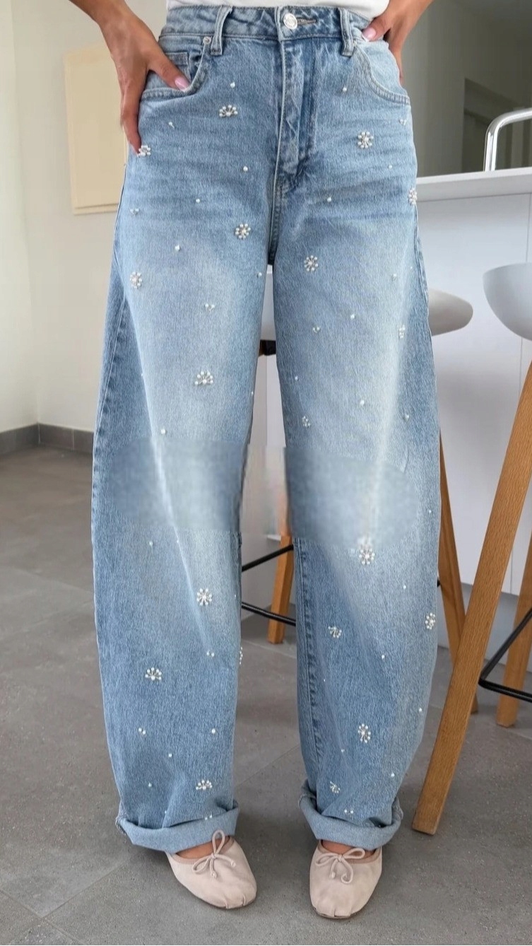 Džíny Flowers Pearl L Modrá
