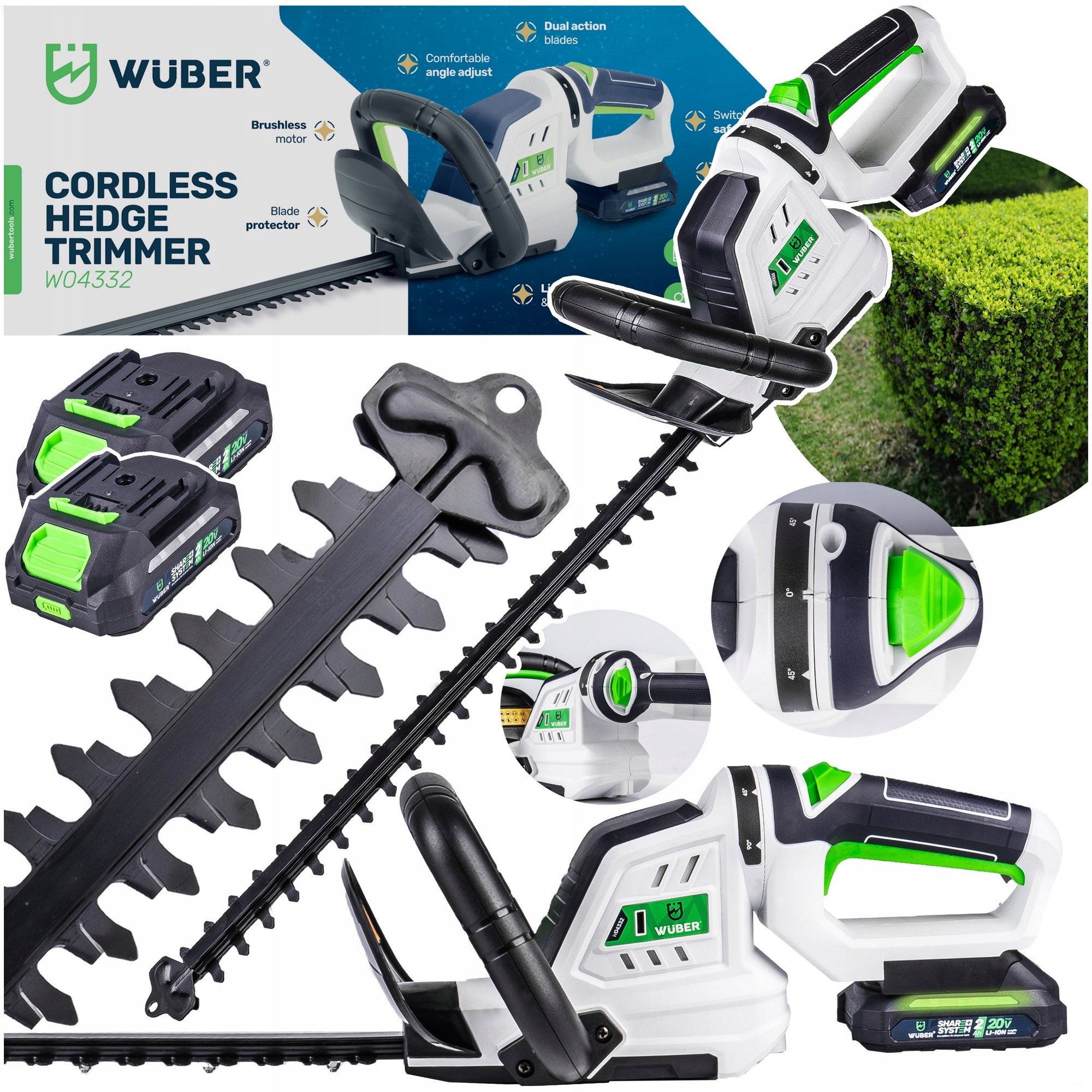 Akumulatorowe Nożyce Do Żywopłotu 2X Akumulator Przycinania 50 CM Wuber