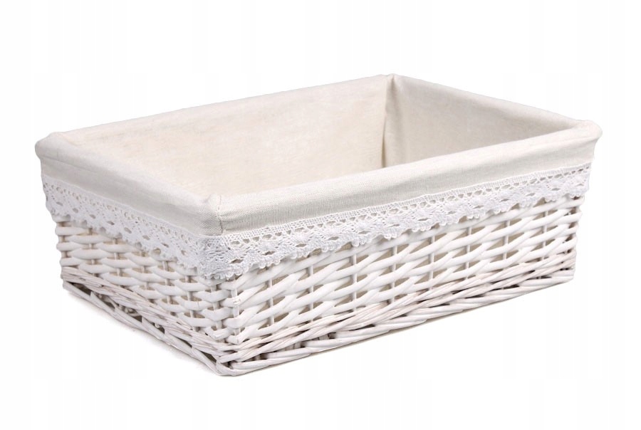 

Biały Koszyk Wiklinowy Z Materiałem 36x26x12 cm