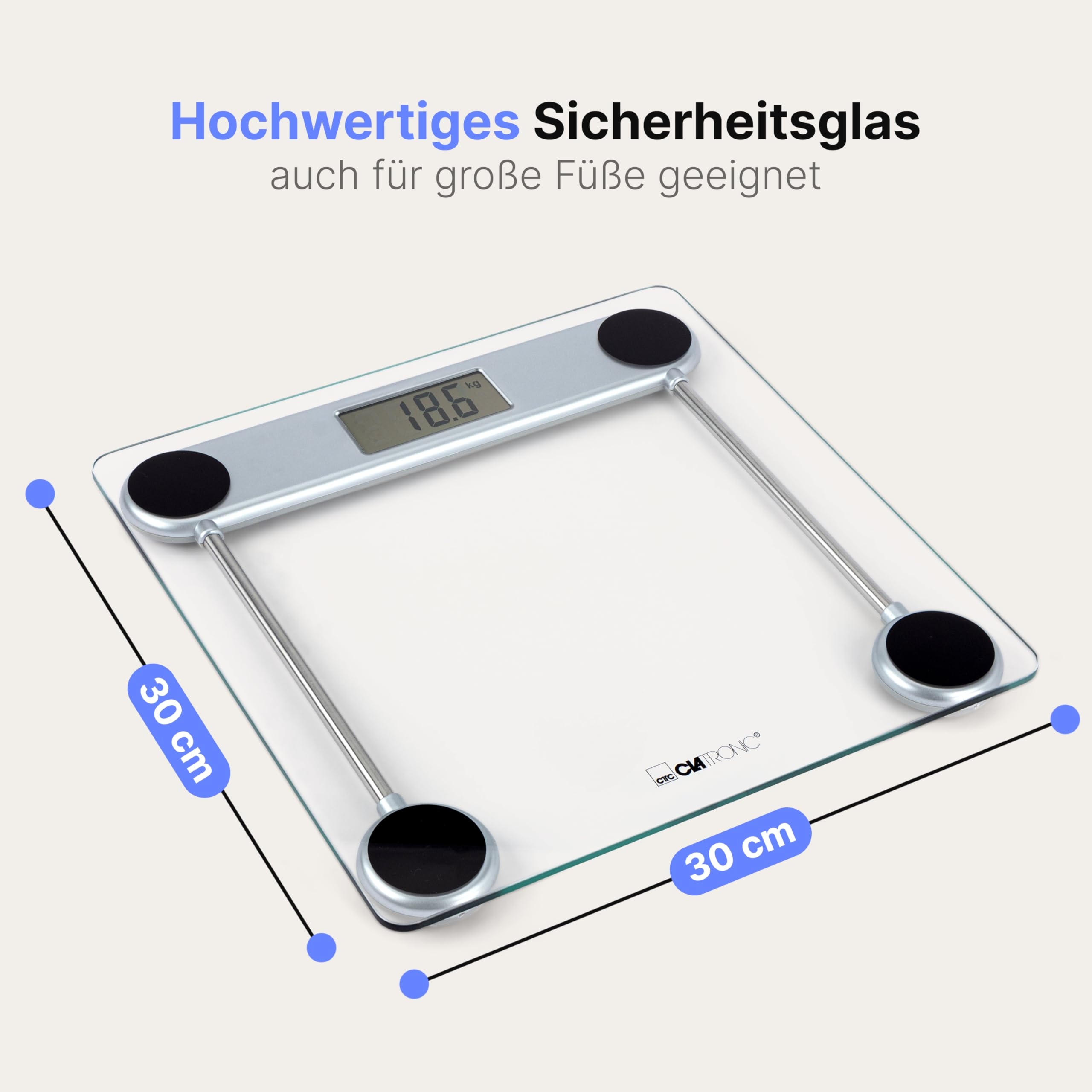 CLATRONIC Cyfrowa Waga Łazienkowa Szklana Powierzchnia LCD 25-150kg — miniatura 5