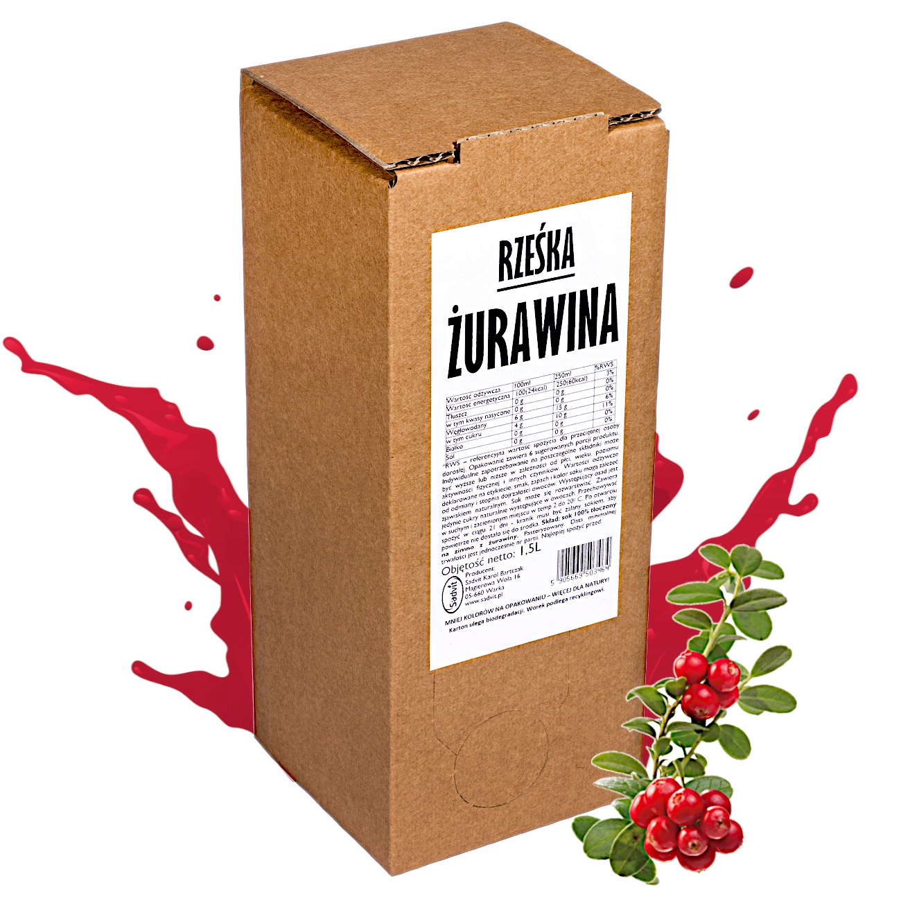 

sok z Żurawiny 100% Tłoczony układ moczowy 1,5L