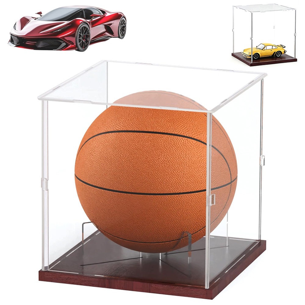 Akrylová Vitrína Na Basketbalový Míč 27X27X27 CM Ochrana Uv Základna Dřevo