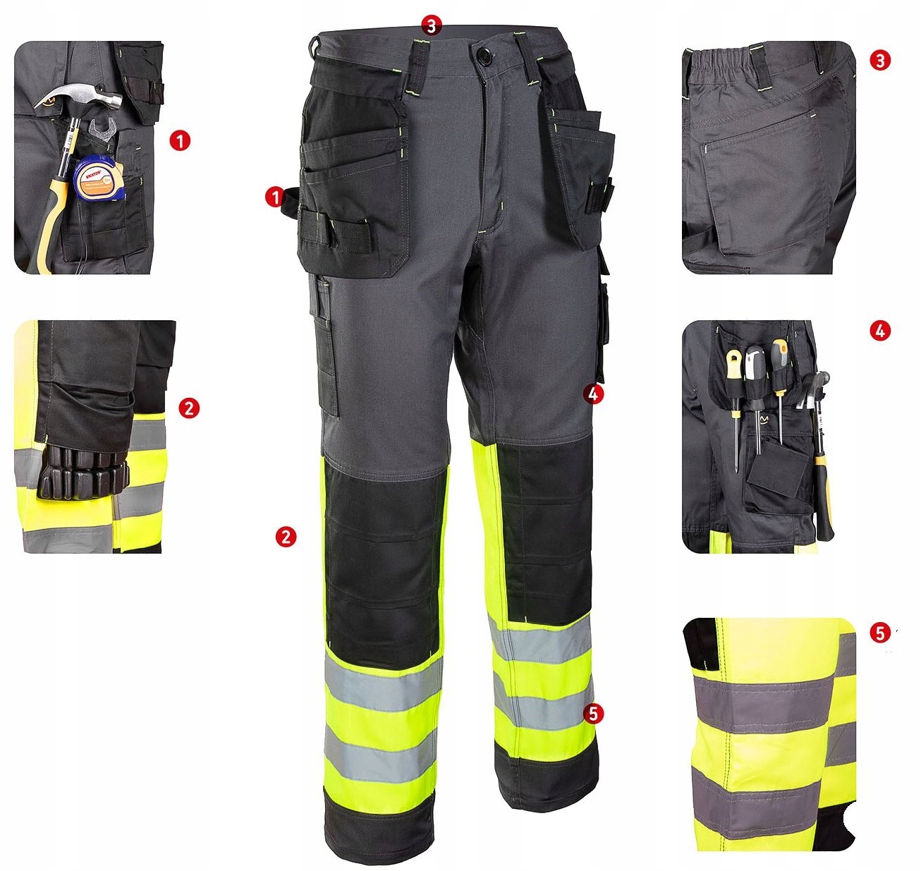 Spodnie ROBOCZE ODBLASKOWE monterskie FLASH Długość spodni długie