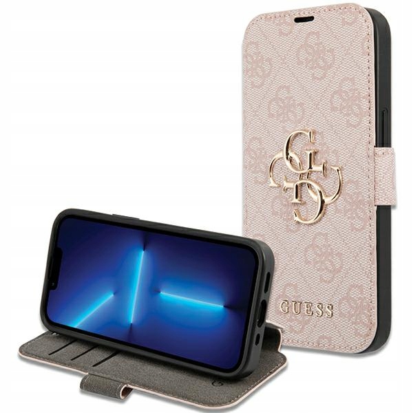 Guess GUBKP15S4GMGPI iPhone 15 14 13 6.1" růžová/pink kniha 4G Metal Log