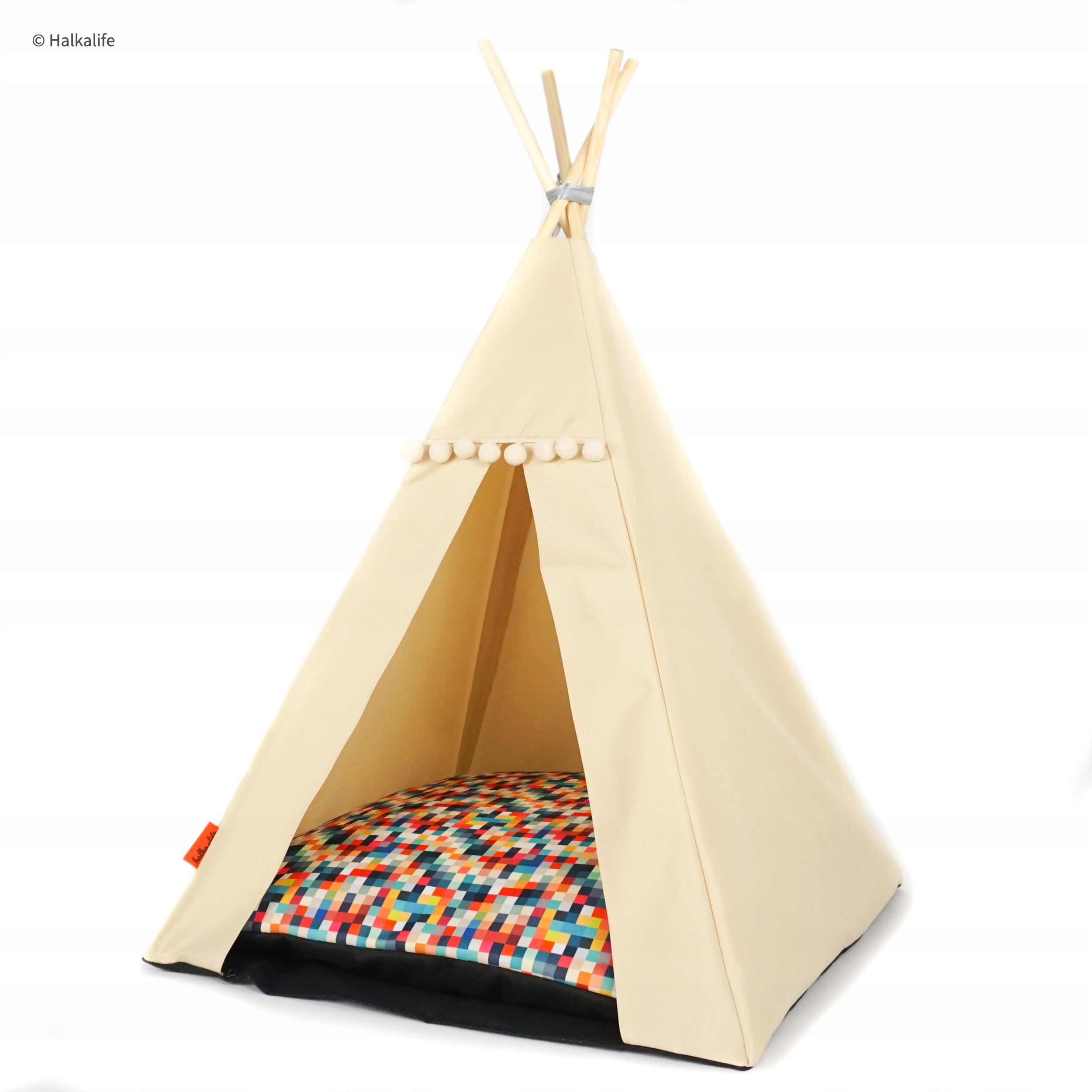 Levně pelíšek Tipi pro psa stabilizátorem a dekou Pixely, béžová, L