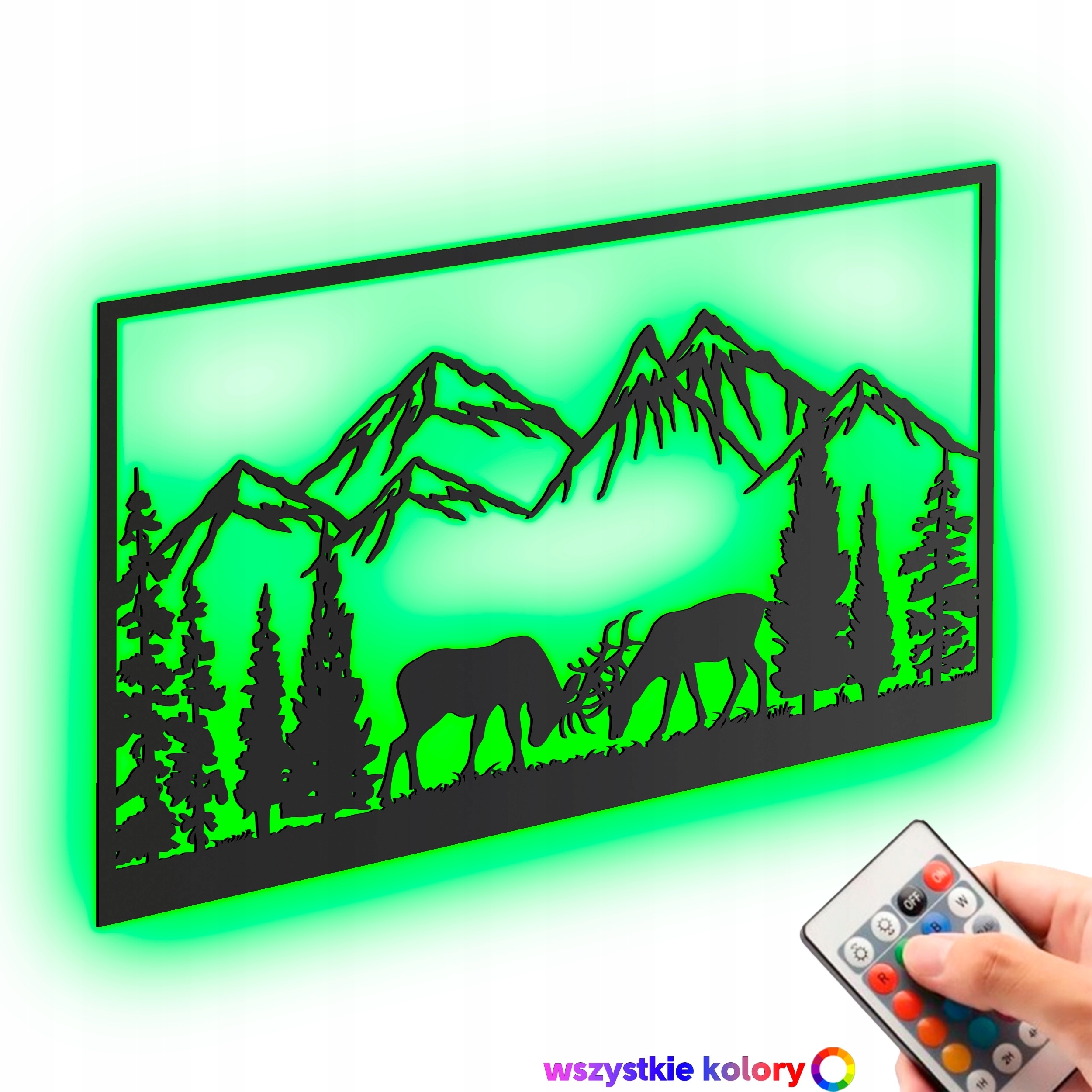 Dřevěný obraz Příroda Jelení Hory Nástěnná Dekorace Noční Lampa Led XL