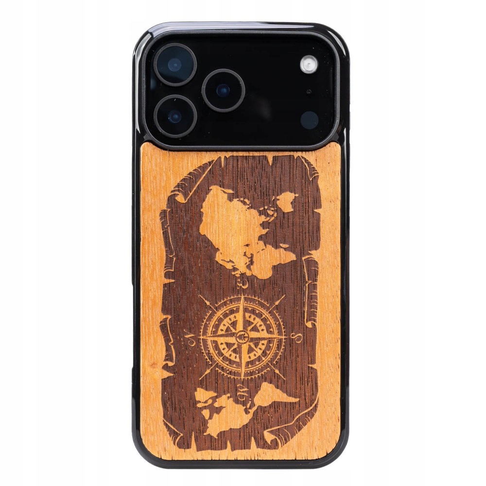 Dřevěné Pouzdro Bewood pro iPhone 17 Pro Max Růže Větrů Merbau