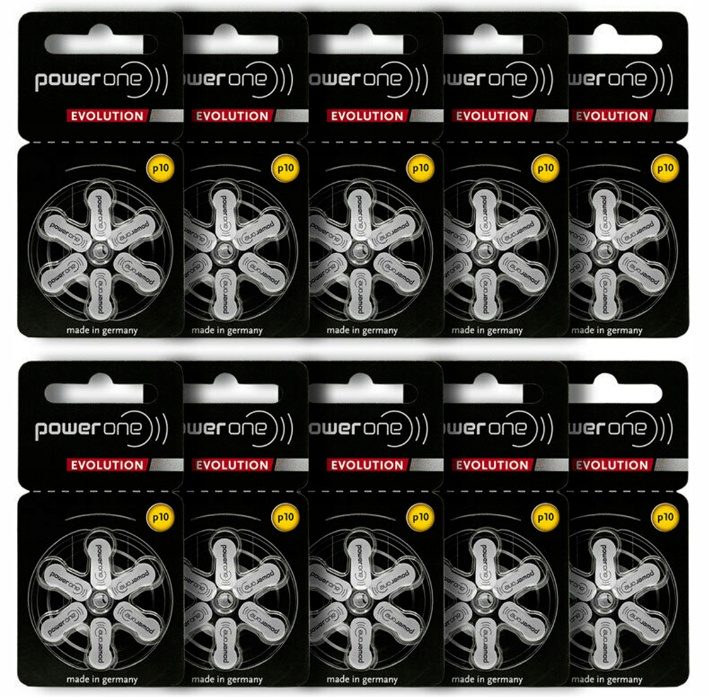 60 x Baterie słuchowe Power One Evolution 10 PR70 cynkowo-powietrzne 1,45V