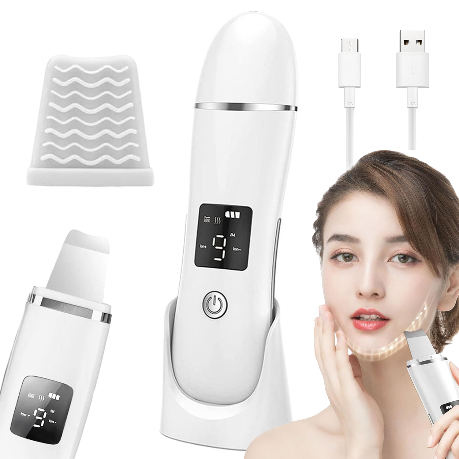 Ultrazvukový Peeling Na Obličej Špachtle Kosmetický Přístroj Usb Bílý