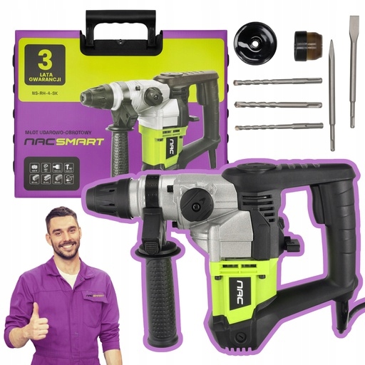 Kombinované Vrtací-sekací Kladivo 4V1 Nac Smart 4J 900W Sds Plus Vrtáky Sekáčový Kufr