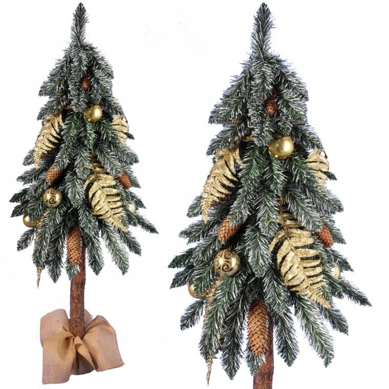 Vianočný Stromček Na Prírodnom Kmeni 100 CM S Dekoráciou Zlata – Sušené Vetvičky Gule