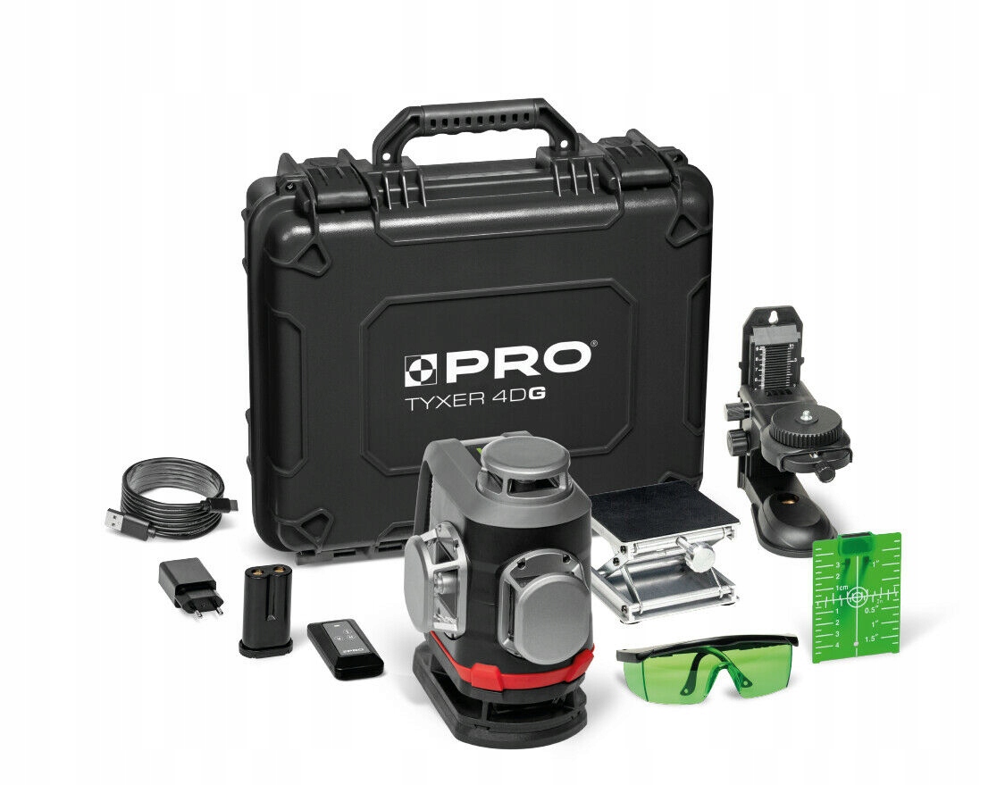 Pro laser wieloliniowy Tyxer 4DG Plus 4x360° zielona wiązka zestaw Plus