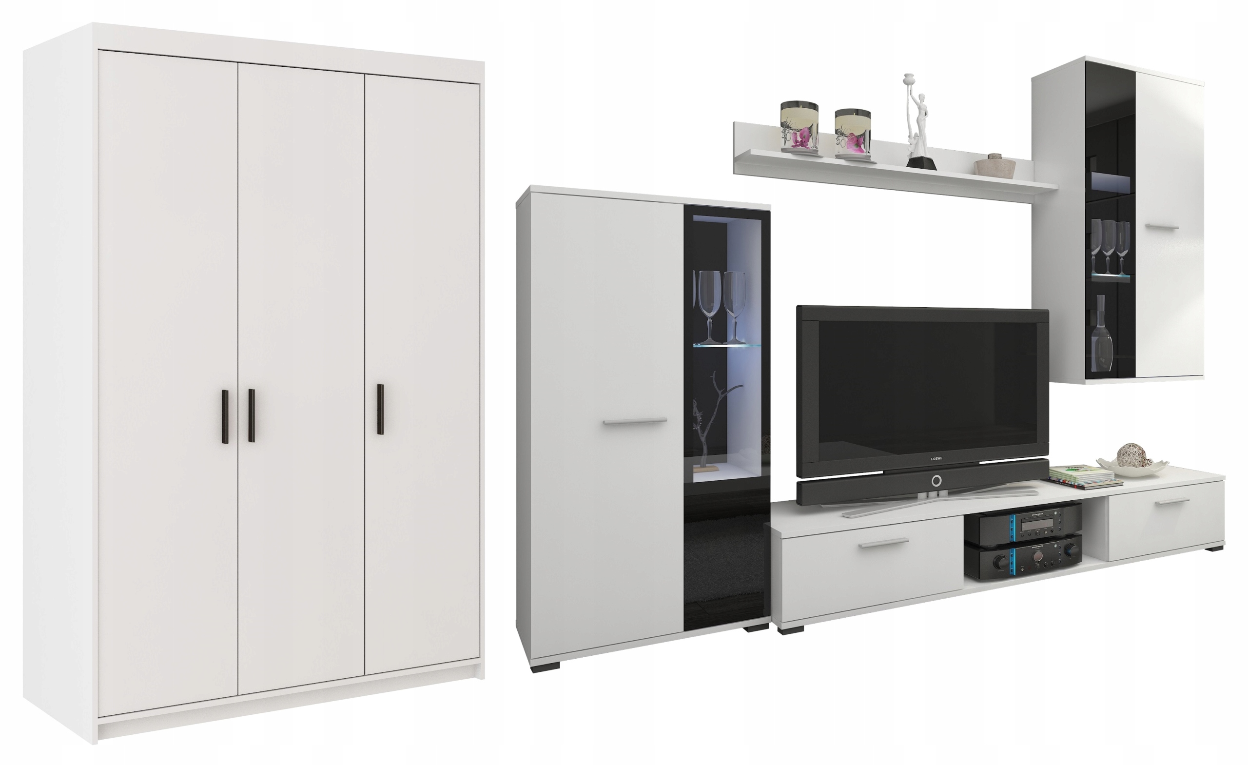 Zestaw Pokojowy MEBLOŚCIANKA SZAFA SONIA BIAŁA