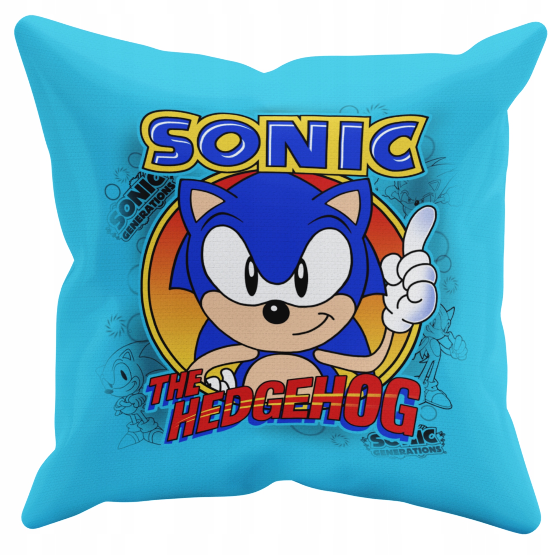 POSZEWKA NA PODUSZKĘ JAŚKA DO PRZEDSZKOLA SONIC JEŻYK + IMIĘ GRATIS Kolor dominujący odcienie niebieskiego