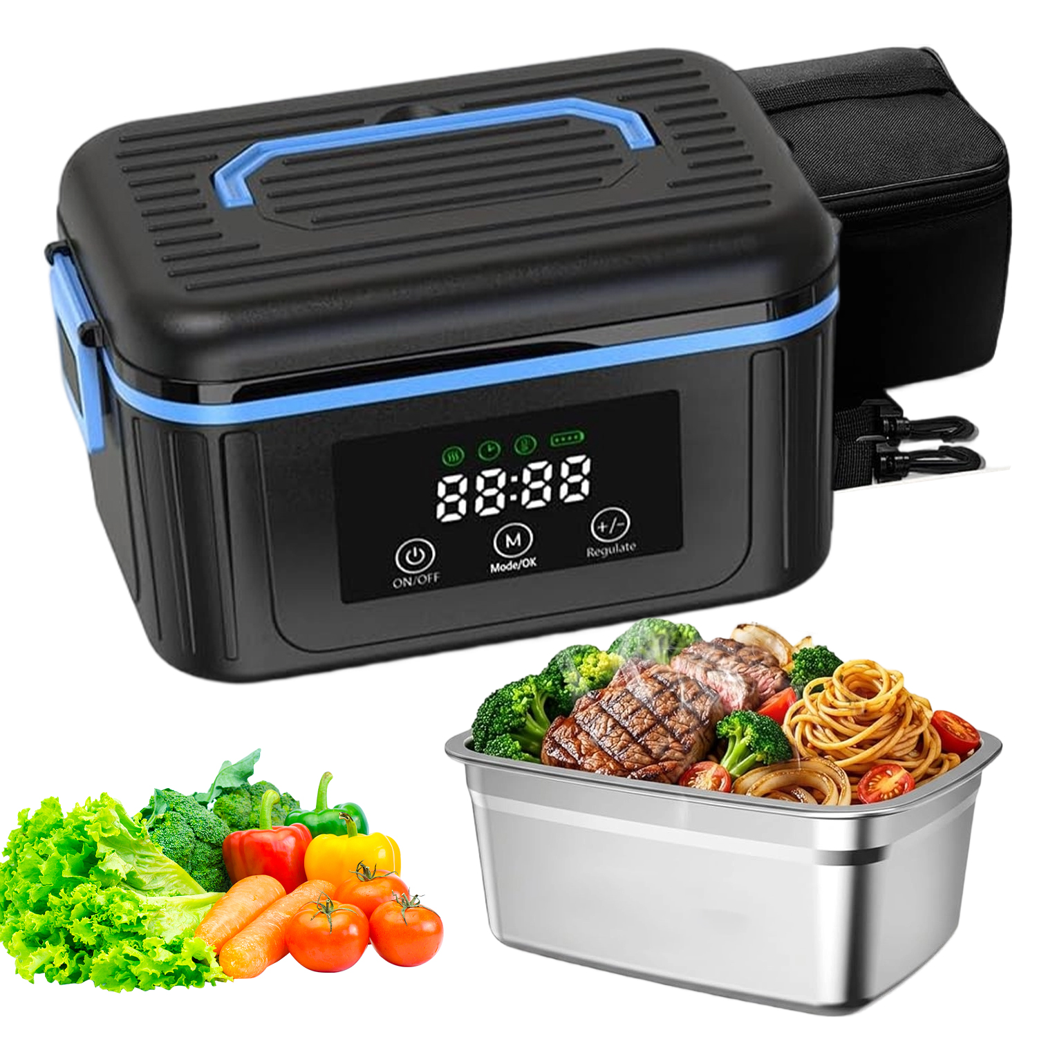 Elektricky Vyhřívaný Černý Přenosný Obědový Box Se Rychle Zahřeje