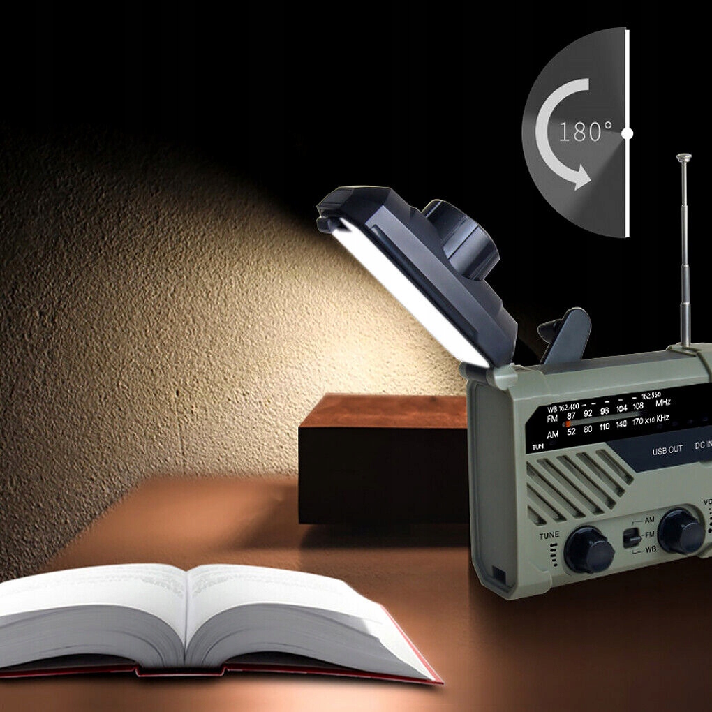 AWARYJNE RADIO SOLARNE PRZENOŚNE RADIO Z KORBĄ RADIO SOLARNE AM/FM 2000MAH Waga produktu z opakowaniem jednostkowym 0.4 kg