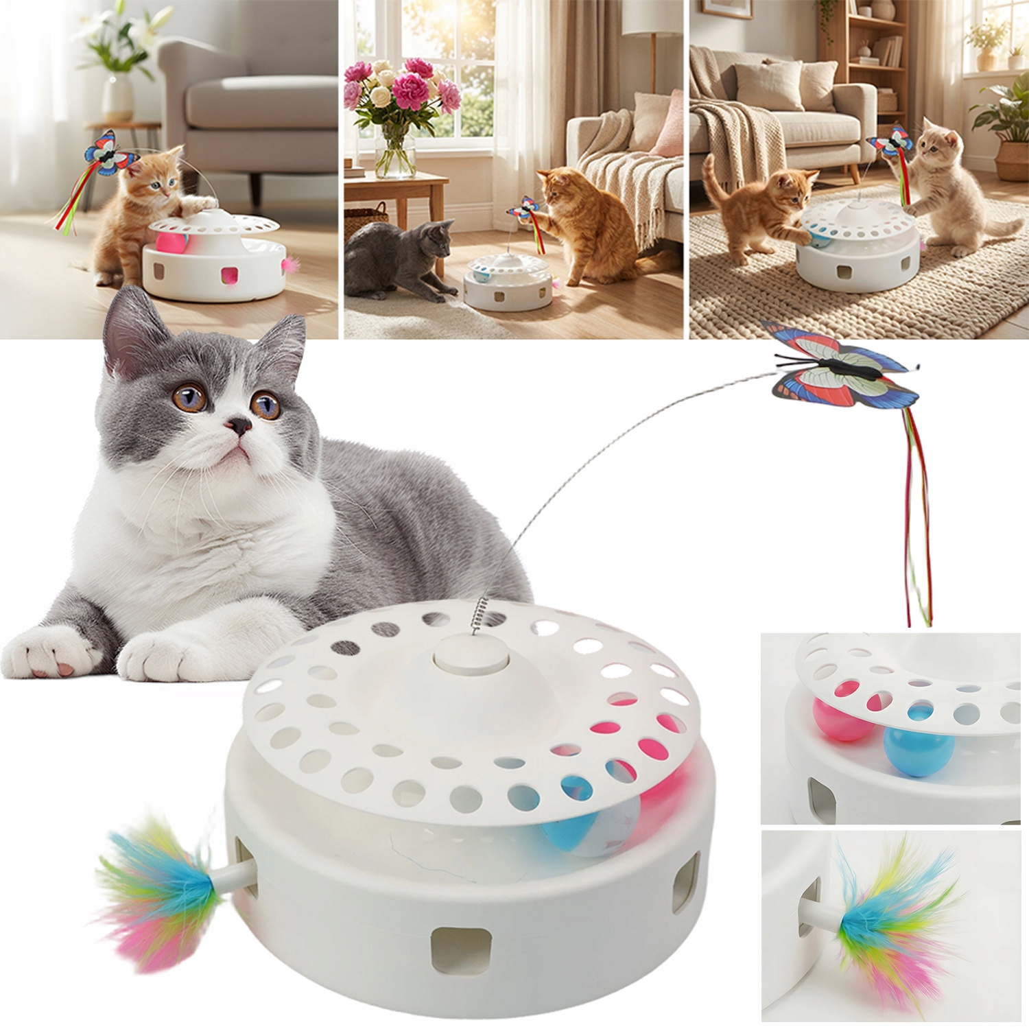 Hračka Pro Kočky Multifunkční Vybízí Ke Hře S Peříčkem