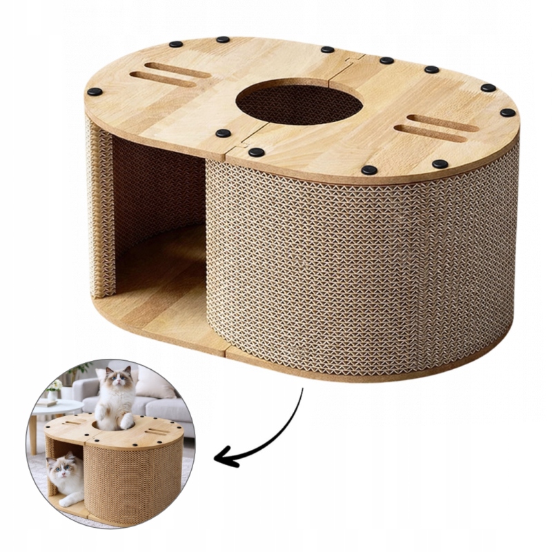 Kartonové škrabadlo Pro Kočky Budka Domeček Pelíšek 57 x 39,5 x 25 cm