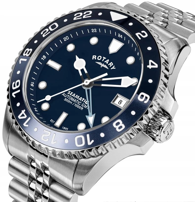Zegarek Męski Rotary Automat Z Gmt Profesjonalny Diver 300M Szafir 42mm