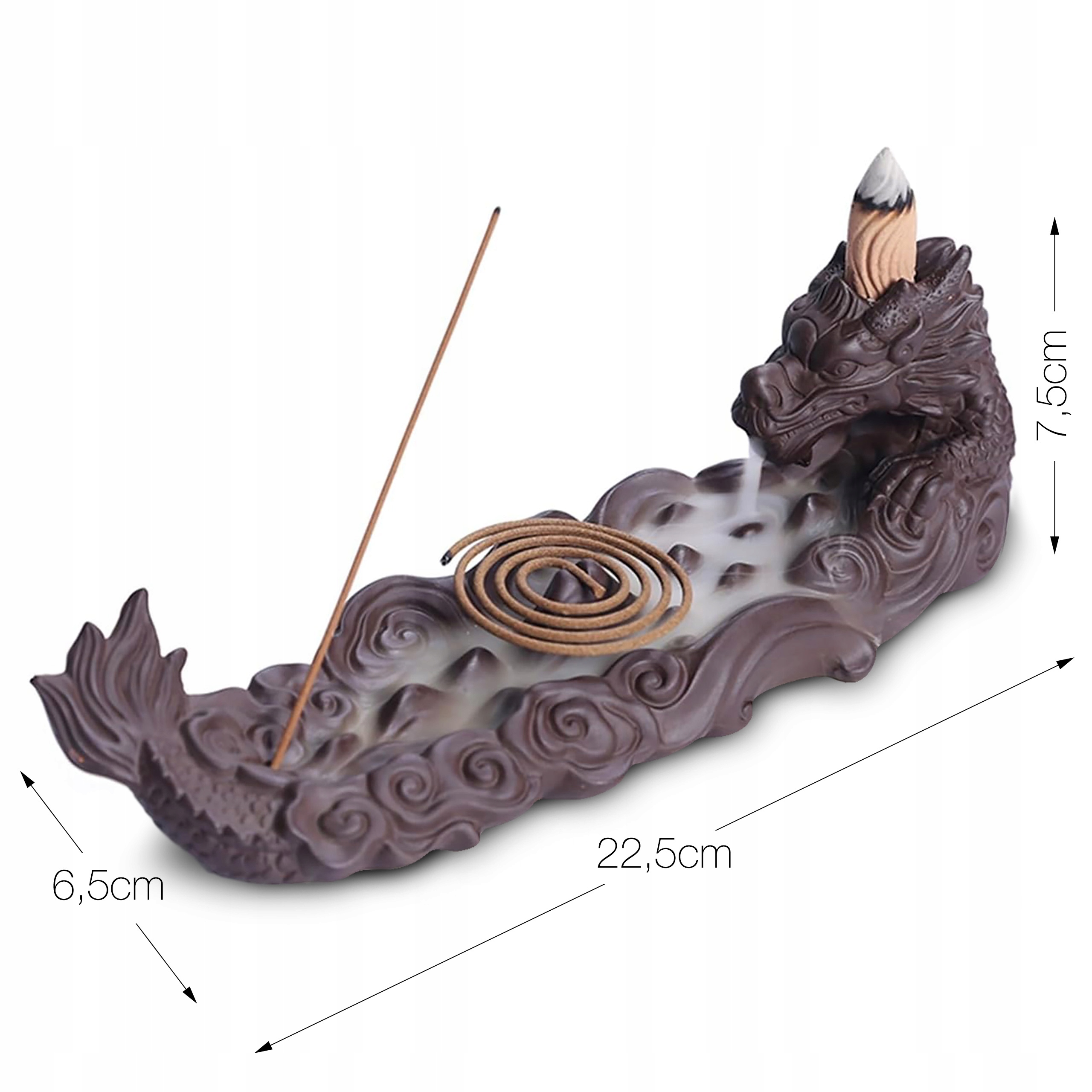 Kominek podstawka do kadzidełek backflow wodospad, smok, kadzielnica Długość 23 cm