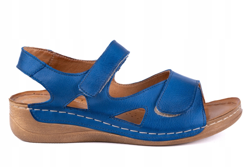 SKÓRZANE SANDAŁY DAMSKIE WYGODNE POLSKIE NIEBIESKIE ŁUKBUT 16420 ROZMIAR 41 Marka inna