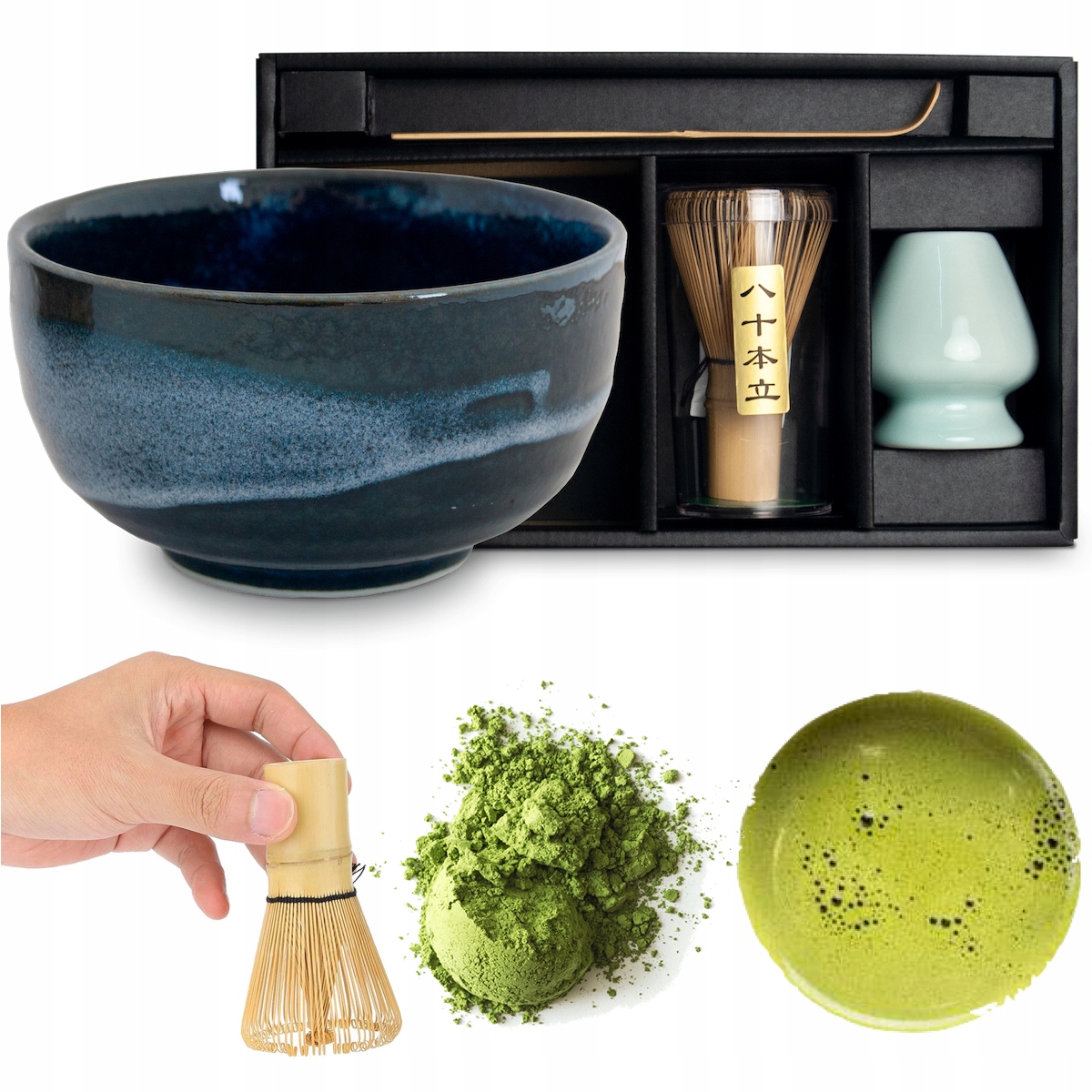 Zestaw Do Przygotowania Herbaty Matcha Niebiesko-Czarny 4 Element Edo Japan