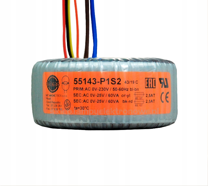 55143-P1S2 Toroidní síťový transformátor 2x25V Talema