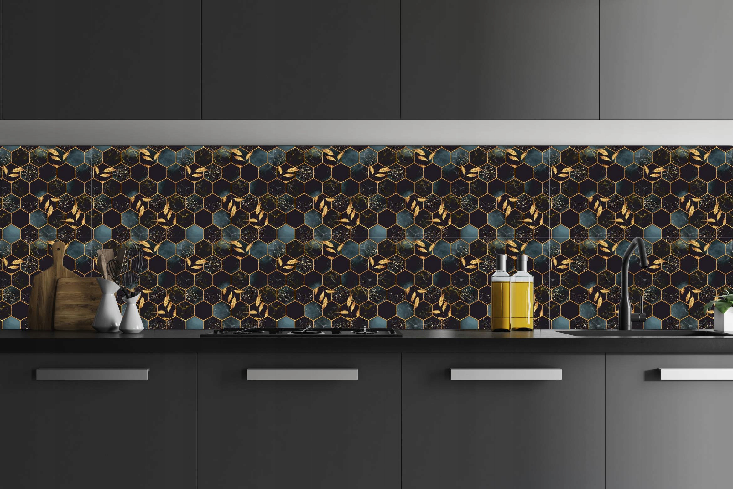 Kafelki PCV samoprzylepne 15cm Liście i heksagony Producent inny