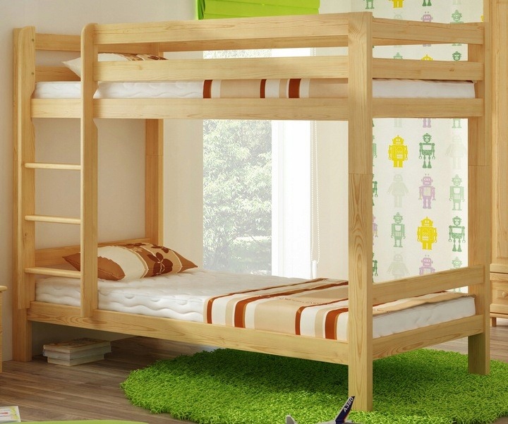 ŁÓŻKO DREWNIANE 90 Piętrowe z materacami gr 10 cm Stan opakowania oryginalne