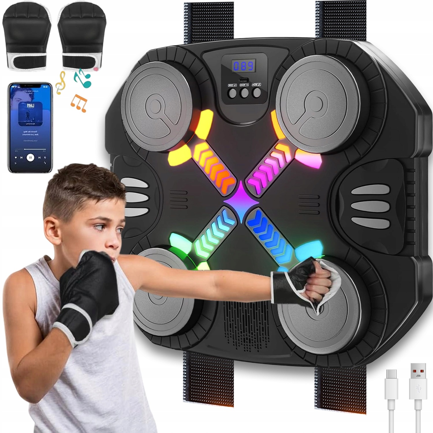 Boxerský Hudební Trenér Sada Bluetooth Boxovací Štít Led Rukavice