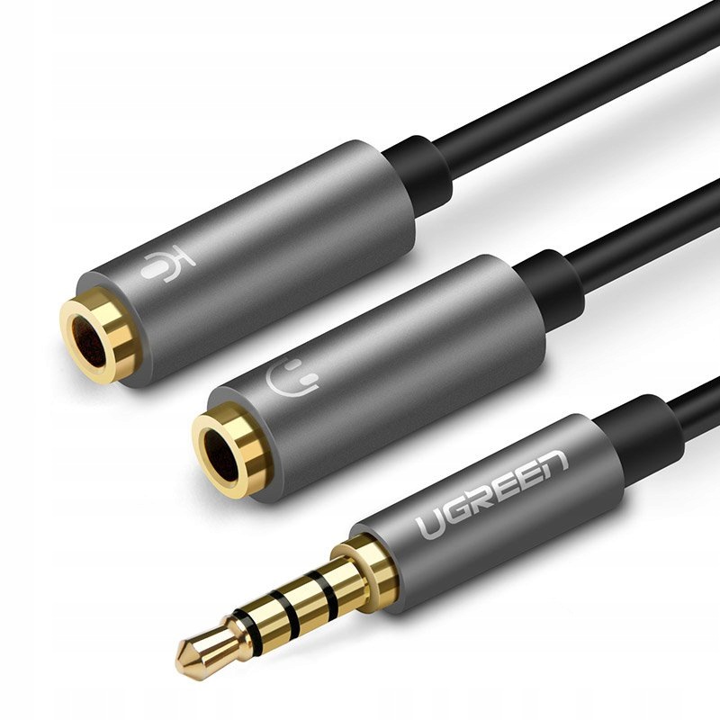 Rozdzielacz słuchawkowy 3.5mm mini jack Aux mikrofon stereo 20cm srebrny