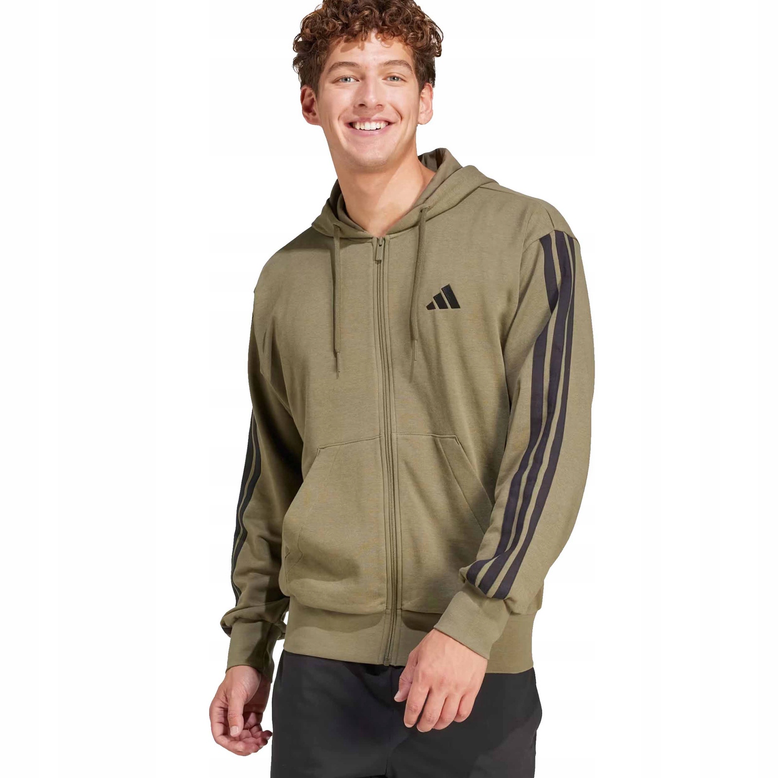 Adidas Essentials 3S JD1875 Zielona Bluza Dresowa Rozpinana Z Kapturem