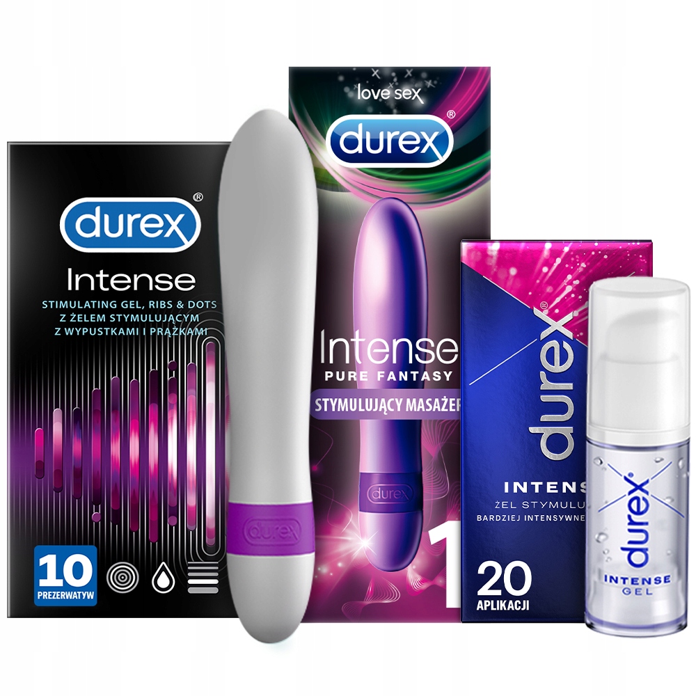 

Durex prezerwatywy 10 żel wibrator Zestaw