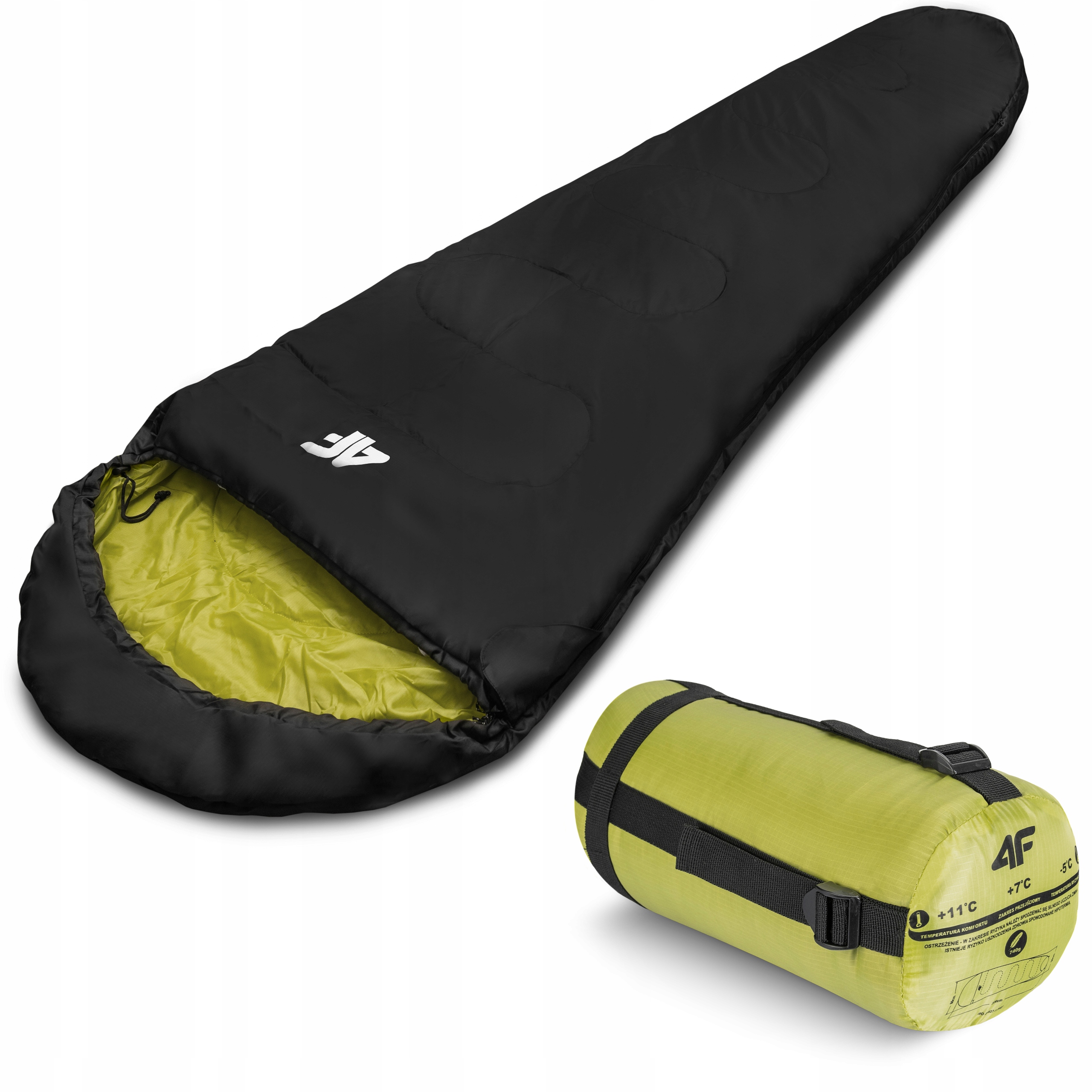 ŚPIWÓR TURYSTYCZNY MUMIA Z KAPTUREM 4F CIEPŁY LEKKI DO -5C 220x80cm Stan opakowania oryginalne