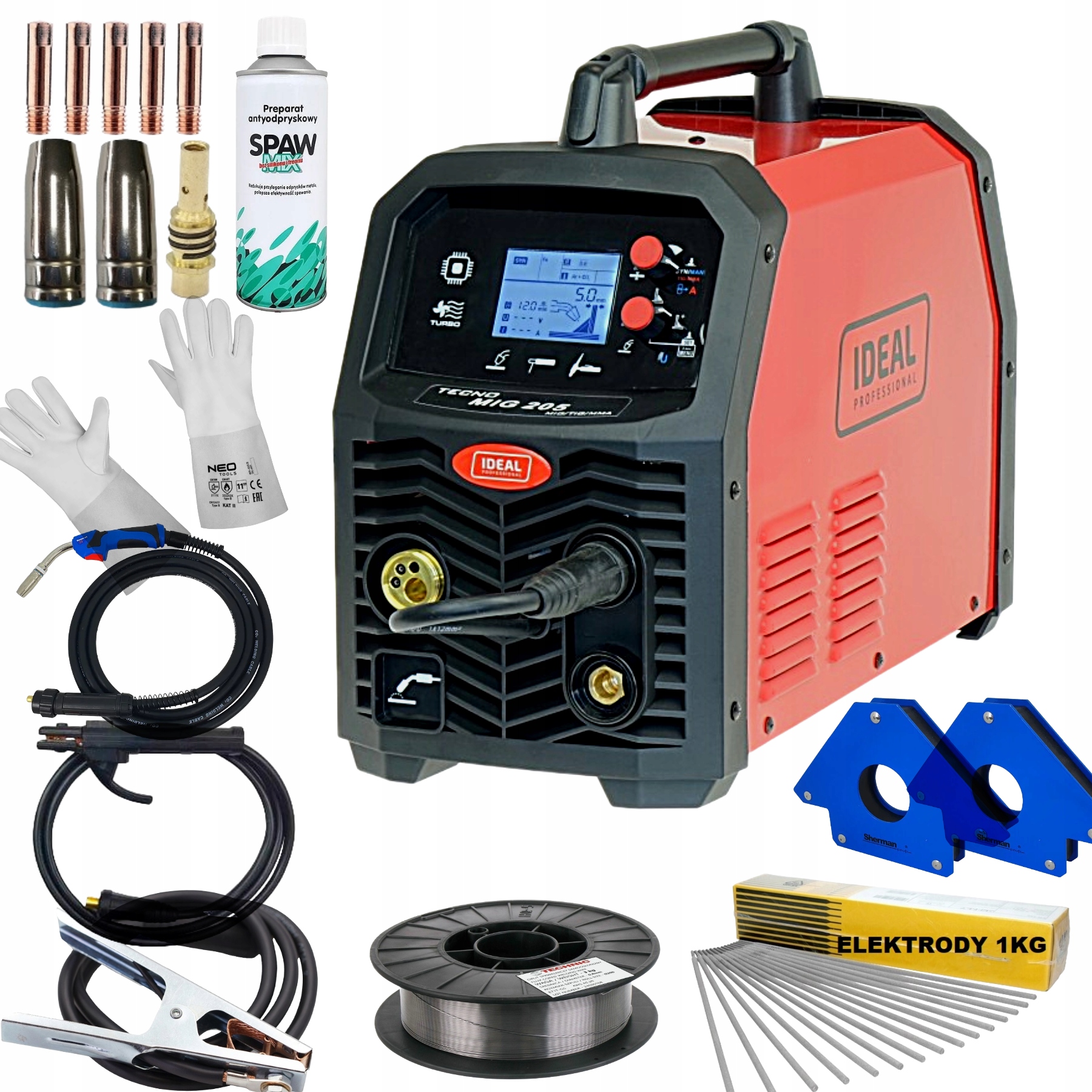 Półautomat spawalniczy Tecno Mig 205 LCD Synergic Ideal Mig/mag- zestaw