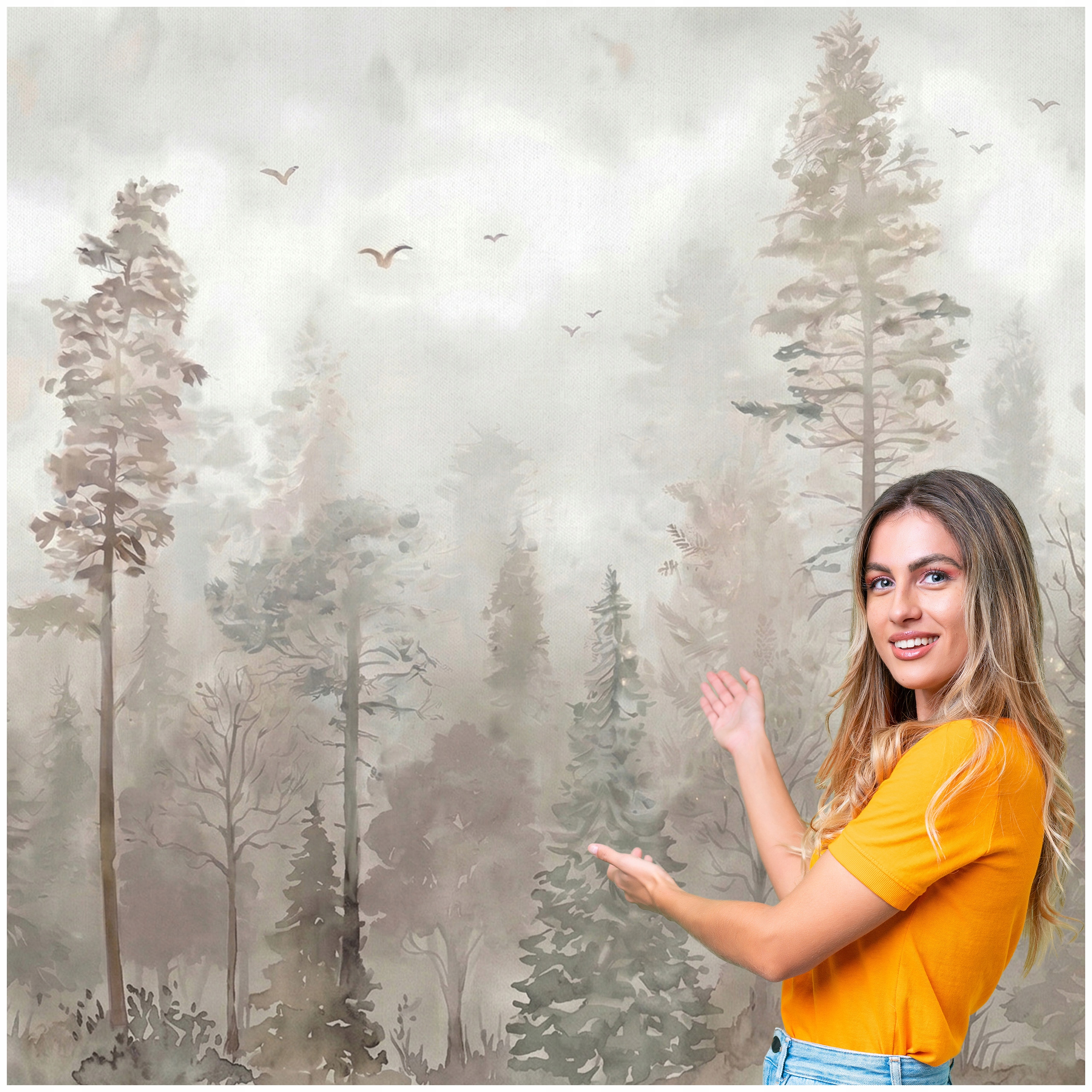 Fototapeta Les Stromy Listy Akvarel Príroda Vintage Boho 392x280 LDAV06W