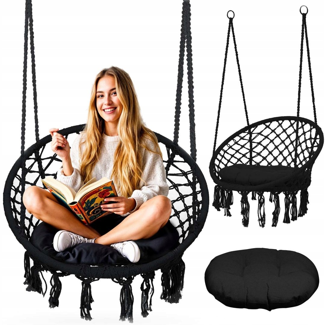 Zahradní závěsné křeslo houpací Boho černé
